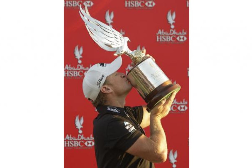 Jamie Donaldson savours his victory in Abu Dhabi. Photo: AP