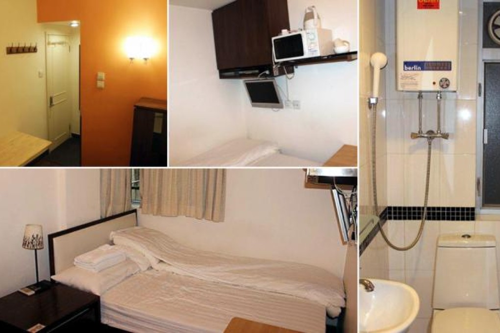 A selection of pictures provided by 9 Studios for a room for two available for online booking in Sharp Street East, Causeway Bay, near Times Square. According to the government online database, there is no licensed guest house on that street. Photos: SCMP