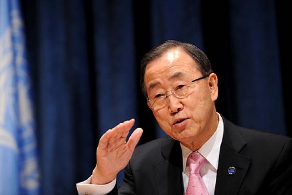 UN leader Ban Ki-moon urged peaceful resolution to South China Sea disputes through dialogue. Photo: Xinhua
