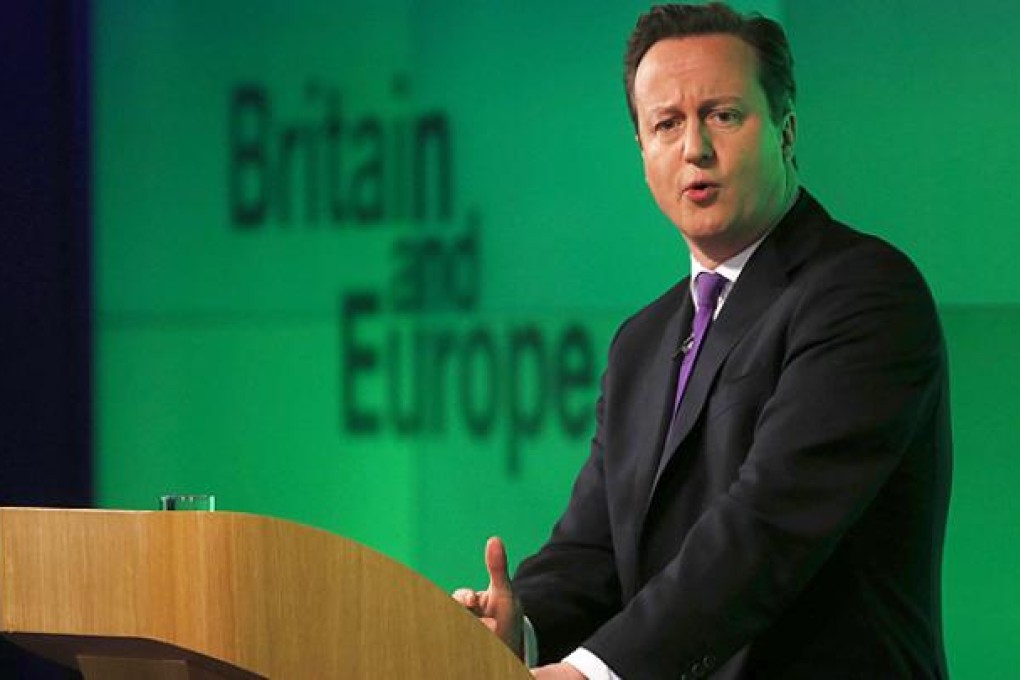 British Prime Minister David Cameron delivers a speech on 'the future of the European Union and Britain's role within it', in London on Wednesday. Photo: Reuters