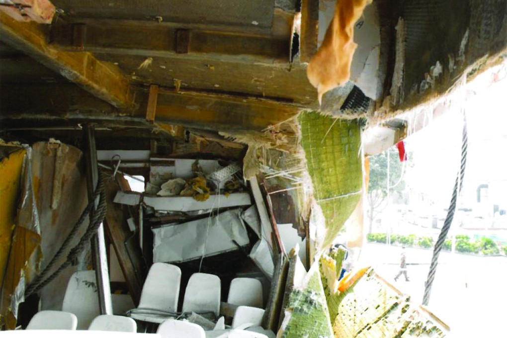 The Sea Smooth crashed about 3.5 metres into the Lamma IV, crushing rows of chairs. Photo: SCMP
