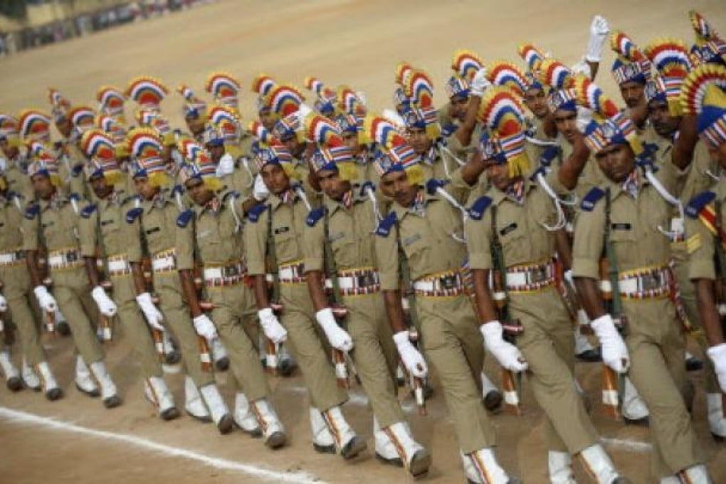 Indian police march during the Republic Day celebrations in Secunderabad, the twin city of Hyderabad on Saturday. Photo: AFP
