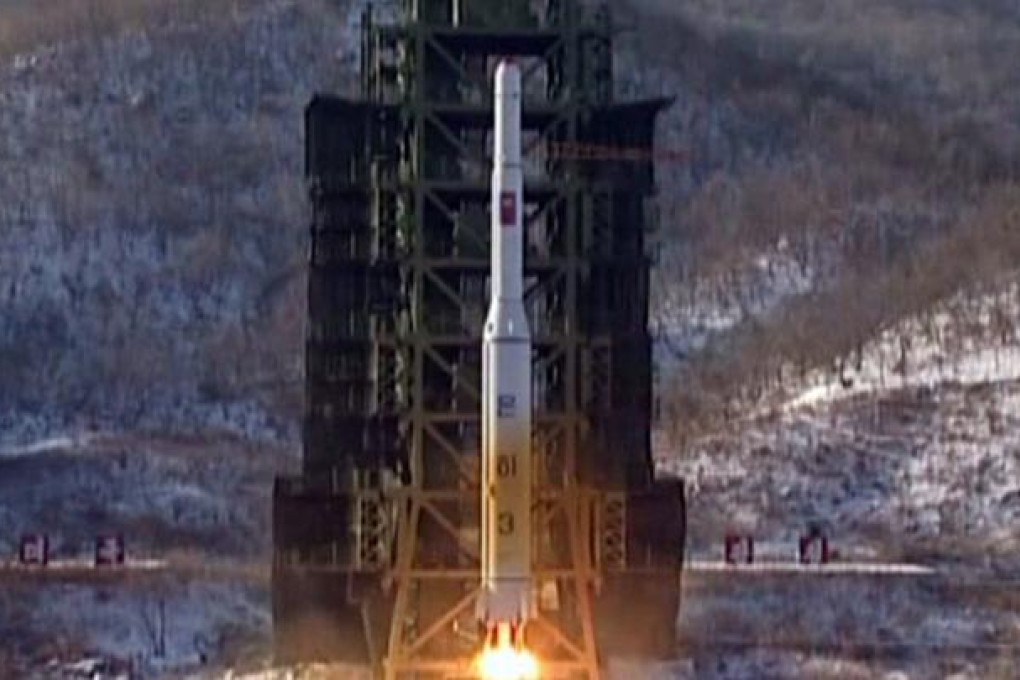 Video grab from KCNA shows Unha-3 rocket launching at North Korea's West Sea Satellite Launch Site, in Cholsan county. Photo: Reuters