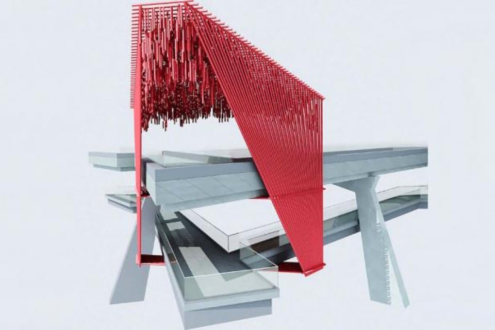 William Lim's wind chime features 1,200 strips of bamboo and is lit using solar energy.