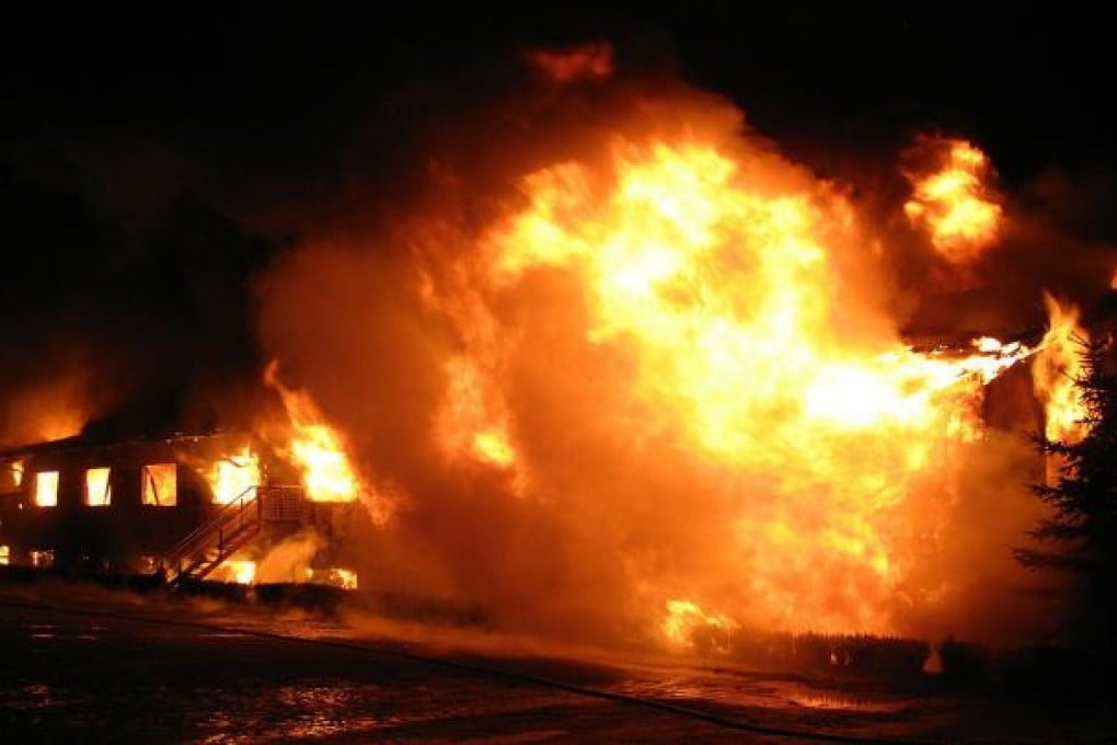 A camel farm in Germany is engulfed in flames. Photo: EPA