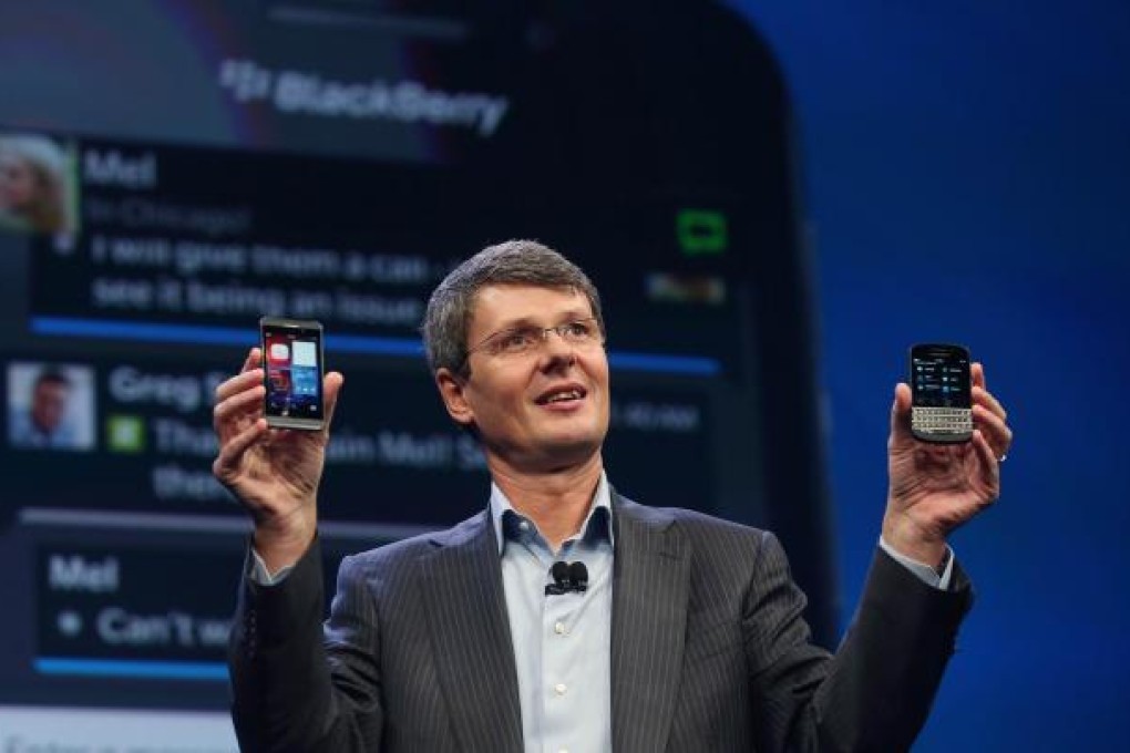 CEO Thorsten Heins with the new BlackBerry. Photo: AFP