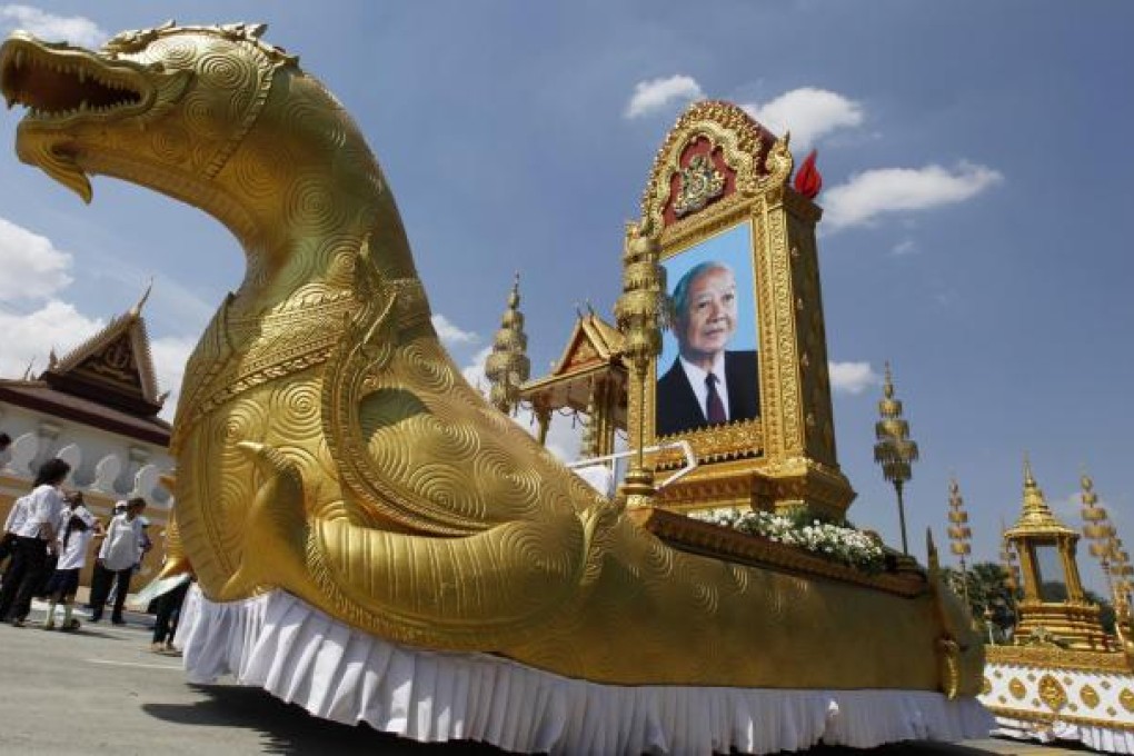 A royal float with a portrait of late King Norodom Sihanouk. Photo: EPA