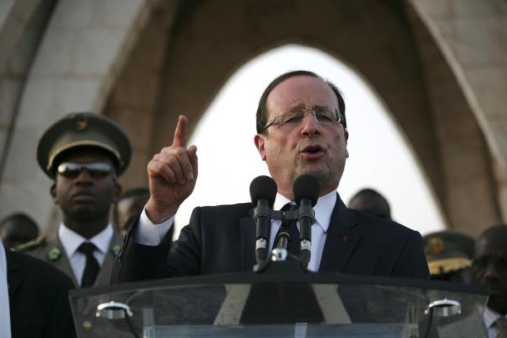 French President Francois Hollande speaks at Independence Place in central Bamako, Mali. Photo: AP