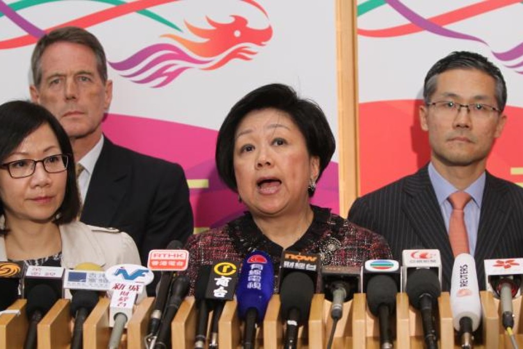 Executive Councillor Laura Cha meet the media after the first meeting of Hong Kong's new Financial Services Development Council. Photo: David Wong