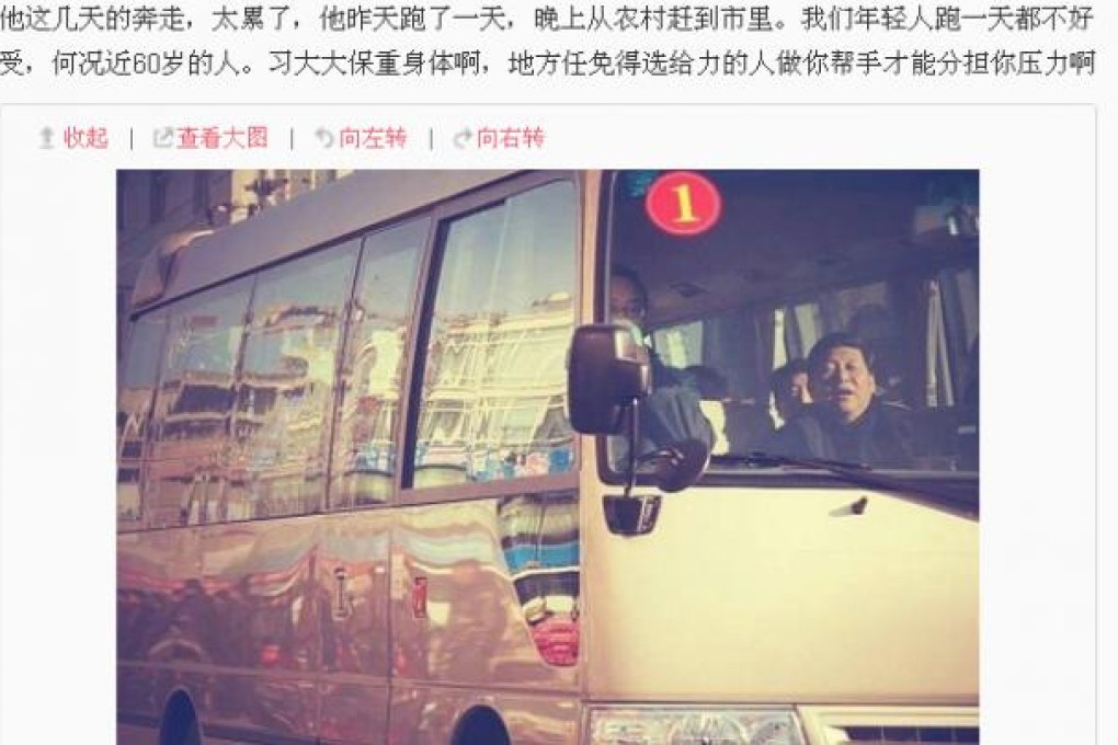 One Weibo post, in this screenshot, shows Chinese leader Xi Jinping dozing on a bus. Photo: SCMP Pictures
