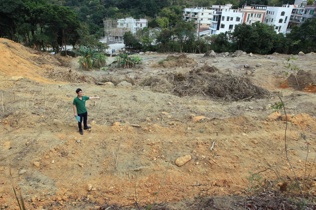 Green Power's Matthew Sin Ka-wah is dismayed that vegetation on a green belt site in Ta Tit Yan village was cleared. Photo: Jonathan Wong