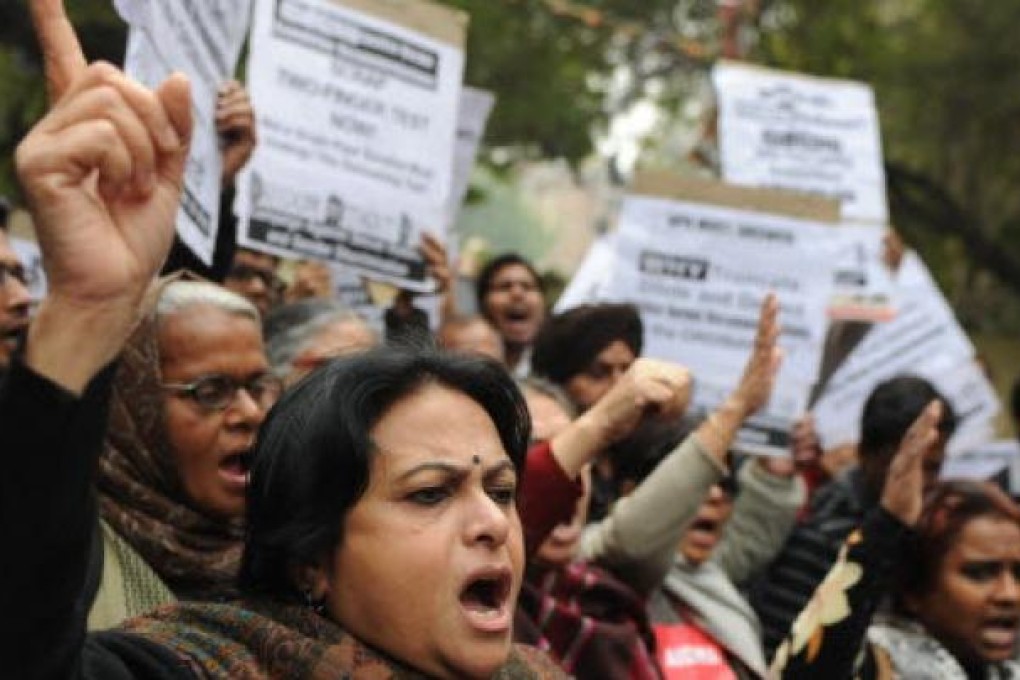 Indian activists shout slogans during a protest for the implementation of harsher punishments for rape cases in New Delhi. Photo: AFP