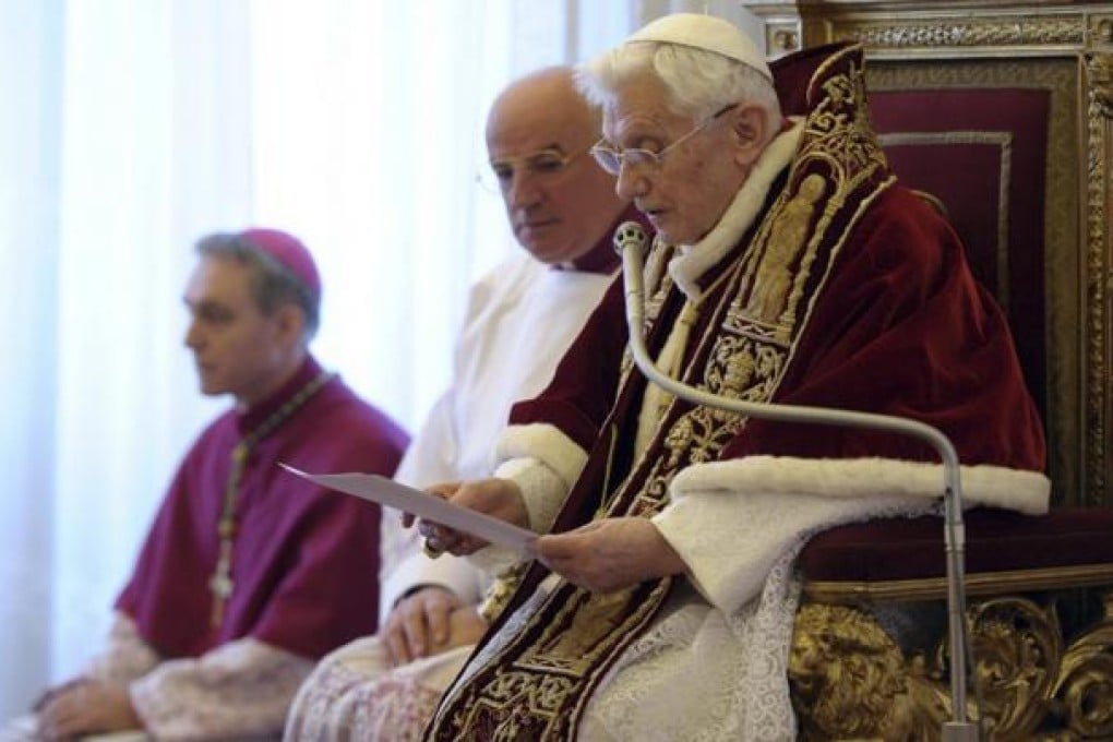 Pope Benedict at the meeting of cardinals on Monday. Photo: Reuters