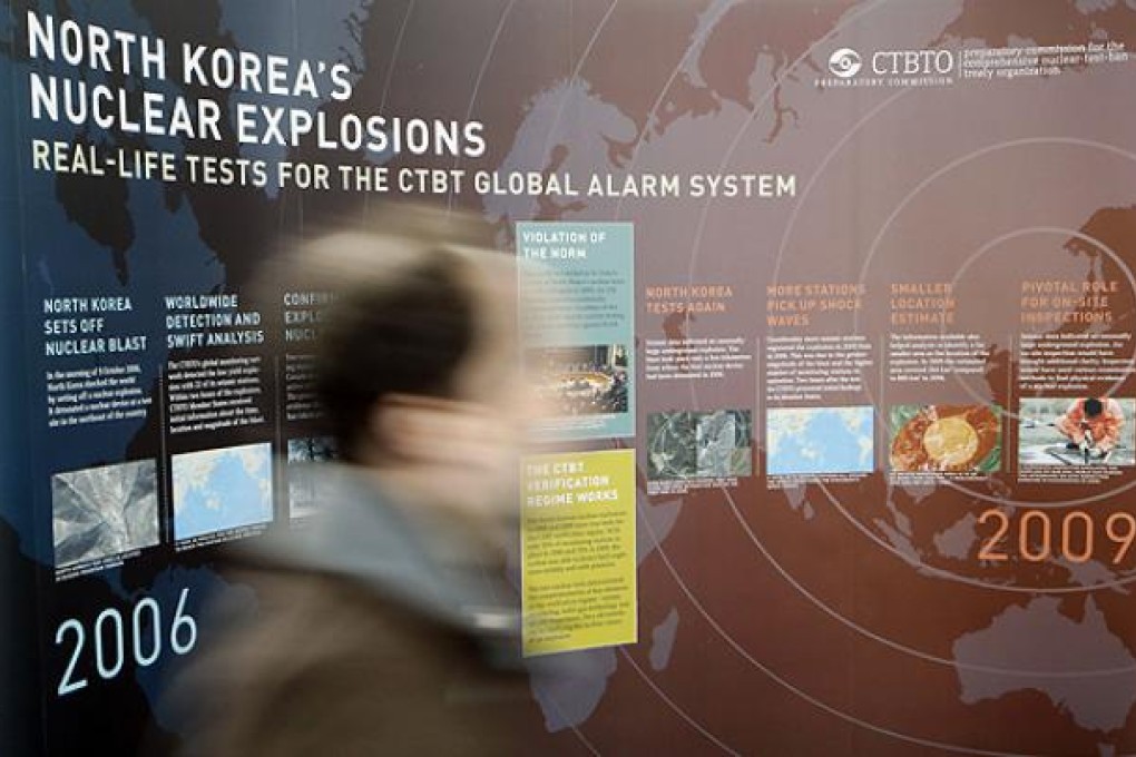 A poster of the Comprehensive Nuclear-Test-Ban Treaty Organisation (CTBTO) concerning nuclear testing by North Korea. Photo: AFP