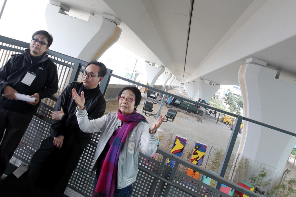 (From left) Underneath Flyover Action members Wallace Chang, Mathias Woo and Chan Yuen-han explain their plan. Photo: Nora Tam