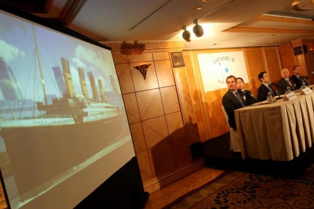 Blue Star Line executives promote their Titanic dream at the Grand Hyatt yesterday. Photo: David Wong