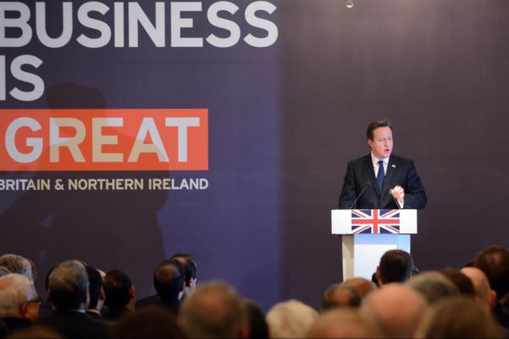 British Prime Minister David Cameron speaks in Mumbai yesterday at the start of a three-day visit to boost trade.Photo: AFP