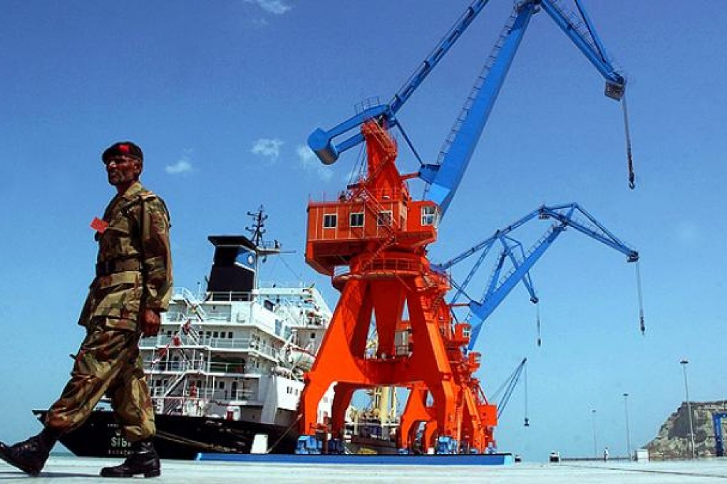 A Pakistani soldier patrols at Gwadar port, 700km west of Karachi. Photo: AP