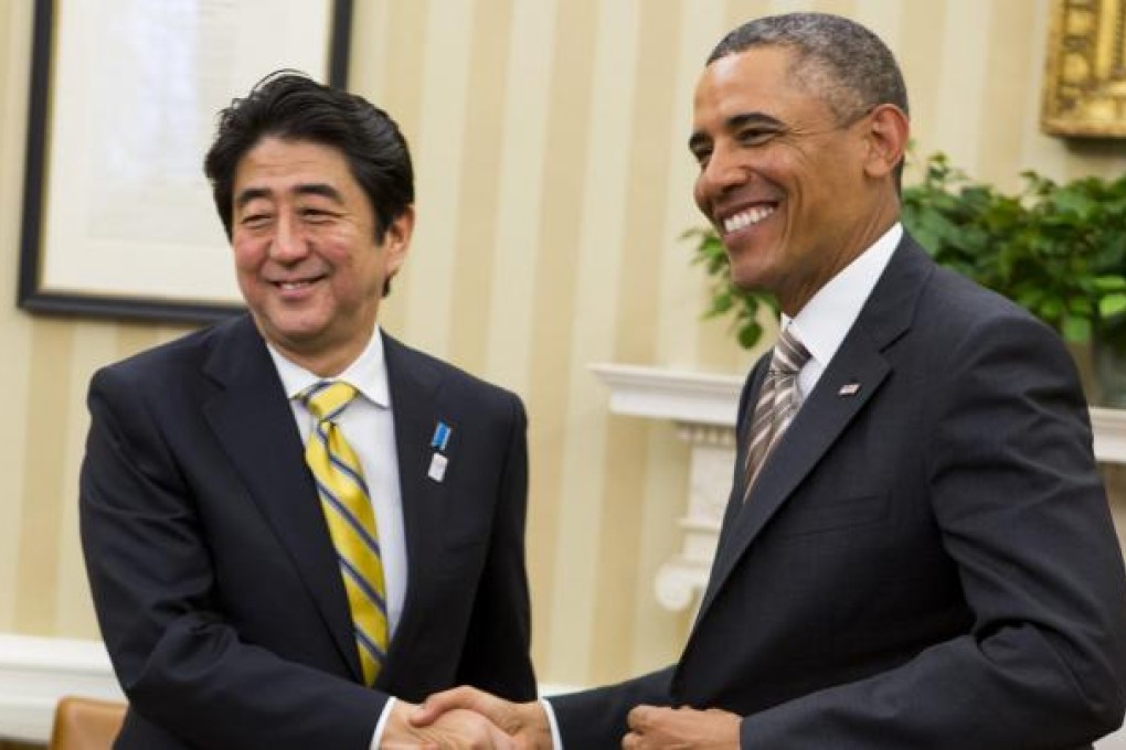 US President Barack Obama and Japanese Prime Minister Shinzo Abe in the Oval Office after a meeting. Abe had hoped to secure his support in the row with China. Photo: MCT