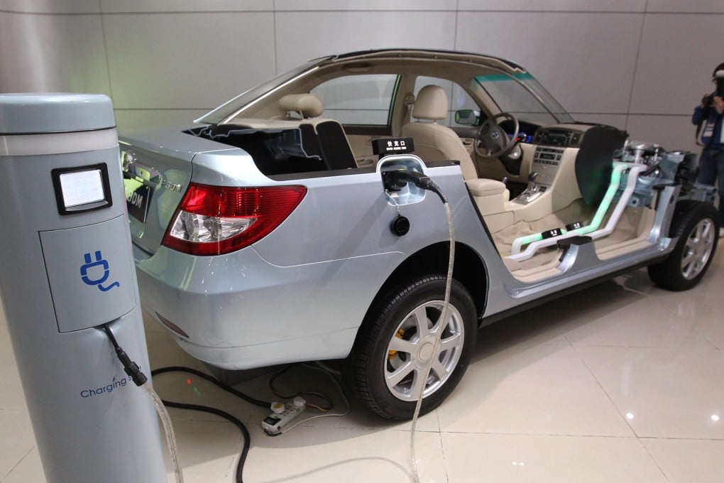 A charging pole on display at BYD's showroom at its Shenzhen headquarters. Photo: May Tse