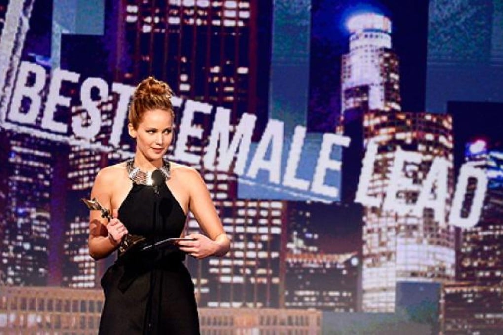 Actress Jennifer Lawrence accepts the award for best actress at the Spirit Awards. Photo: AFP