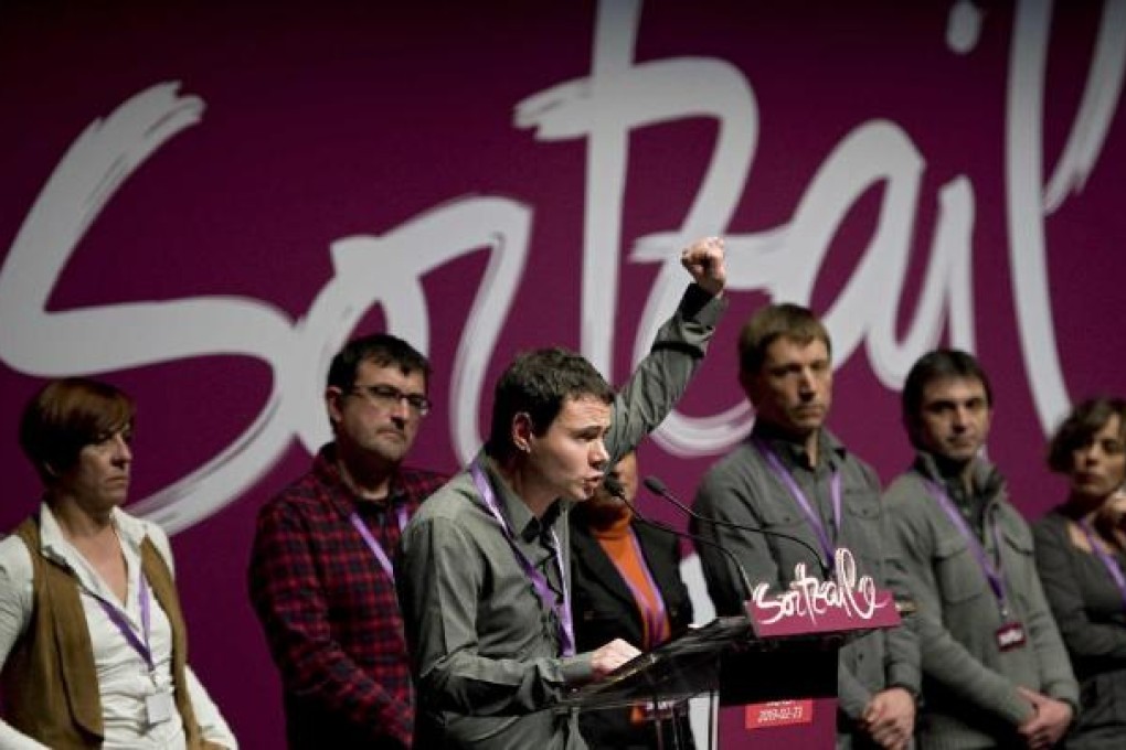 Hasier Arraiz (front), the head of the new Basque party. Photo: AP