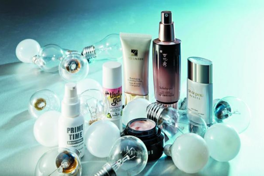 From left: BareMinerals Prime Time Brightening Foundation Primer (HK$200), Benefit "That Gal" Brightening Face Primer (HK$300), Estée Lauder Illuminating Perfecting Primer (HK$240), Bobbi Brown Illuminating Face Base (HK$380), Sulwhasoo Time Treasure Radiance Make-up Base (HK$640), Clé de Peau Beauté Brightening Enhancer Base (HK$550). Styling: Christie Simpson. Photo: Red Dog Studio