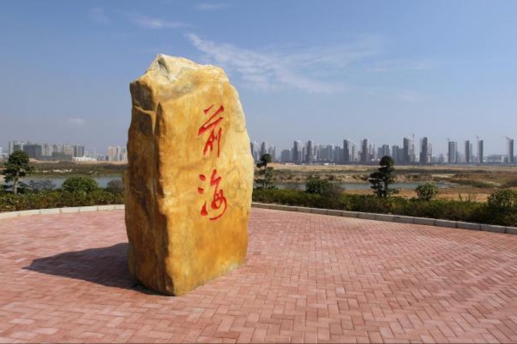 A stone bears the Chinese characters for Qianhai in the 15-square-kilometre development site in the western part of Shenzhen. Photo: Edward Wong
