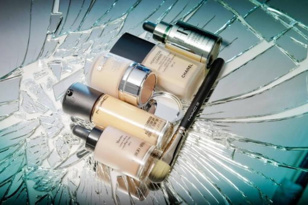 From left: Giorgio Armani Maestro Fusion Make Up (HK$630), M.A.C Matchmaster Foundation SPF 15 (HK$340), La Prairie Skin Caviar Concealer Foundation SPF 15 (HK$1,790), Chanel Perfection Lumière Long-Wear Flawless Fluid Makeup (HK$445), Helena Rubinstein Prodigy Powercell Foundation (HK$850). Styling: Christie Simpson. Photo: Red Dog Studio
