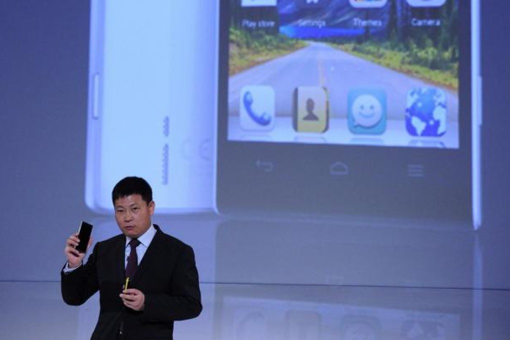Huawei's Richard Yu presents the company's latest product, the Ascend P2, which is described as the world's fastest smartphone. Photo: AFP