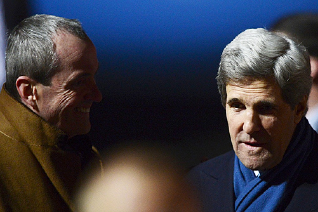 US Secretary of State John Kerry (right), with US Ambassador Philip Murphy, arrives in Berlin for a Europe and Middle East tour. Photo: AFP