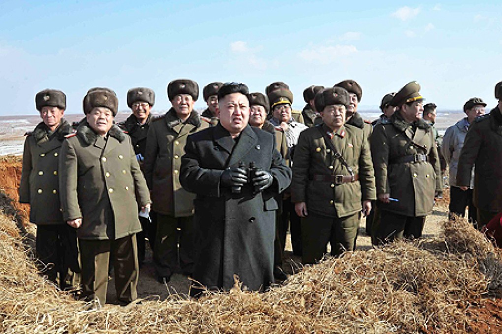 North Korean leader Kim Jong-un (centre) watches a flight exercise and a military drill. Photo: Reuters