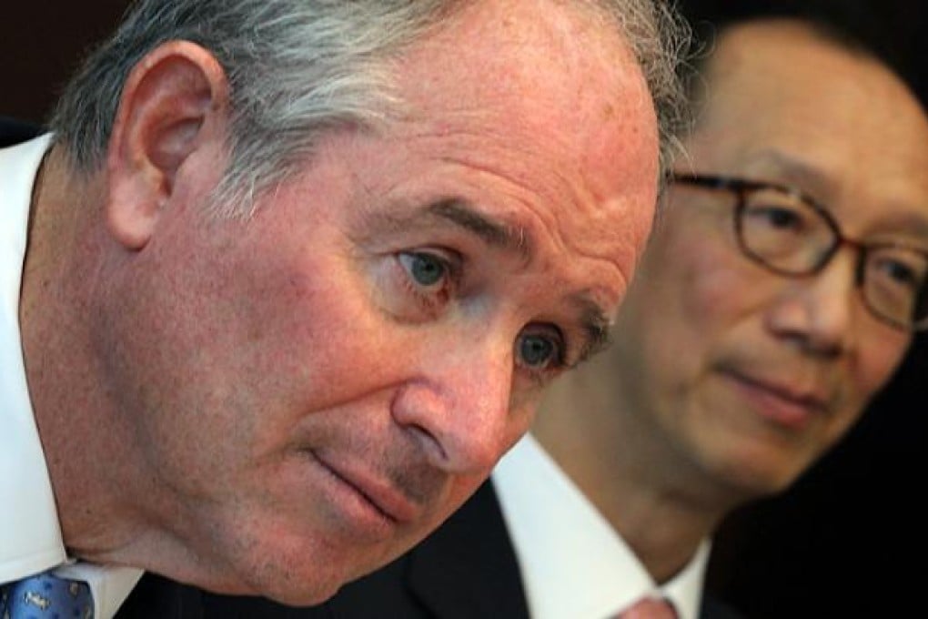 Blackstone Group CEO and founder Stephen Schwarzman with Antony Leung Kam-chung, Chairman of Greater China. Photo: Nora Tam