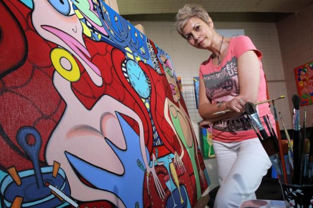 Fox Daniels with one of her works. Photos: Thomas Yau, Edward Wong, Ken Cheng