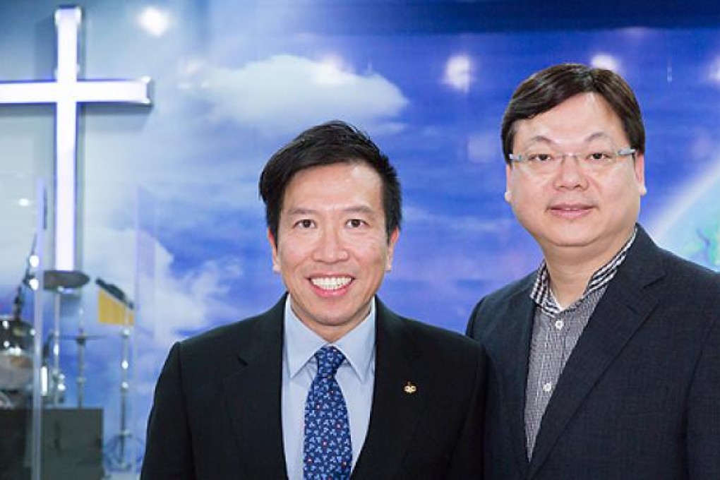 Peter Chan Chun-chuen (left) with his pastor Lam Yee-lok. Photo: Crossroad Community Baptist Church