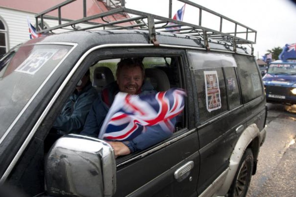 Falkland Islanders promote the referendum. Photo: Xinhua