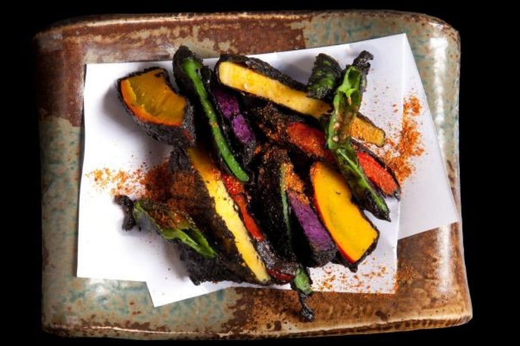 Charcoal vegetables at Zanzo, in Tai Hang