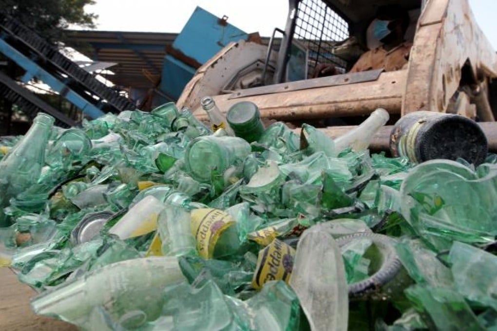 Bottles at the Laputa plant in Tuen Mun, ready for recycling. Glass accounts for just 3 per cent of total waste in Hong Kong, but only 5 per cent of it is recycled. Photo: Felix Wong