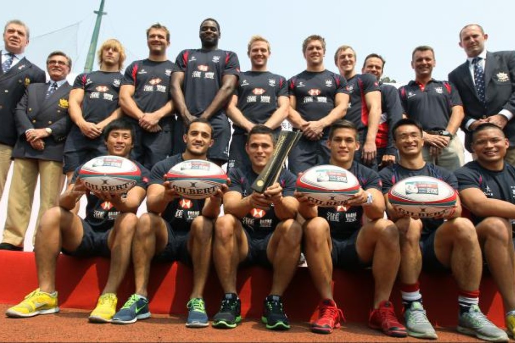 Announcing ceremony of men's and women's squads for Hong Kong Sevens at King's Park. Group picture of men's team. Photo: Edward Wong