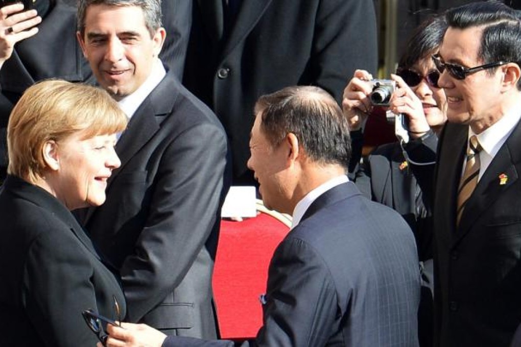 German Chancellor Dr Angela Merkel and Ma Ying-jeou (far right) in St Peter's Square ahead of the pope's inaugural mass. Photo: AFP