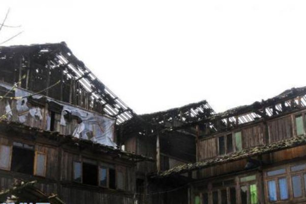 Hail storms damage houses in Guizhou. Photo: SCMP/ Xinhua