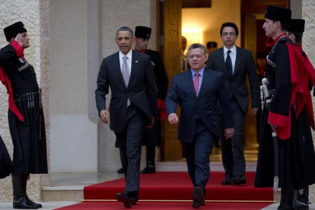 Barack Obama with Jordan's King Abdullah II at the royal palace in Amman, where they had talks and a private dinner. Photo: AP