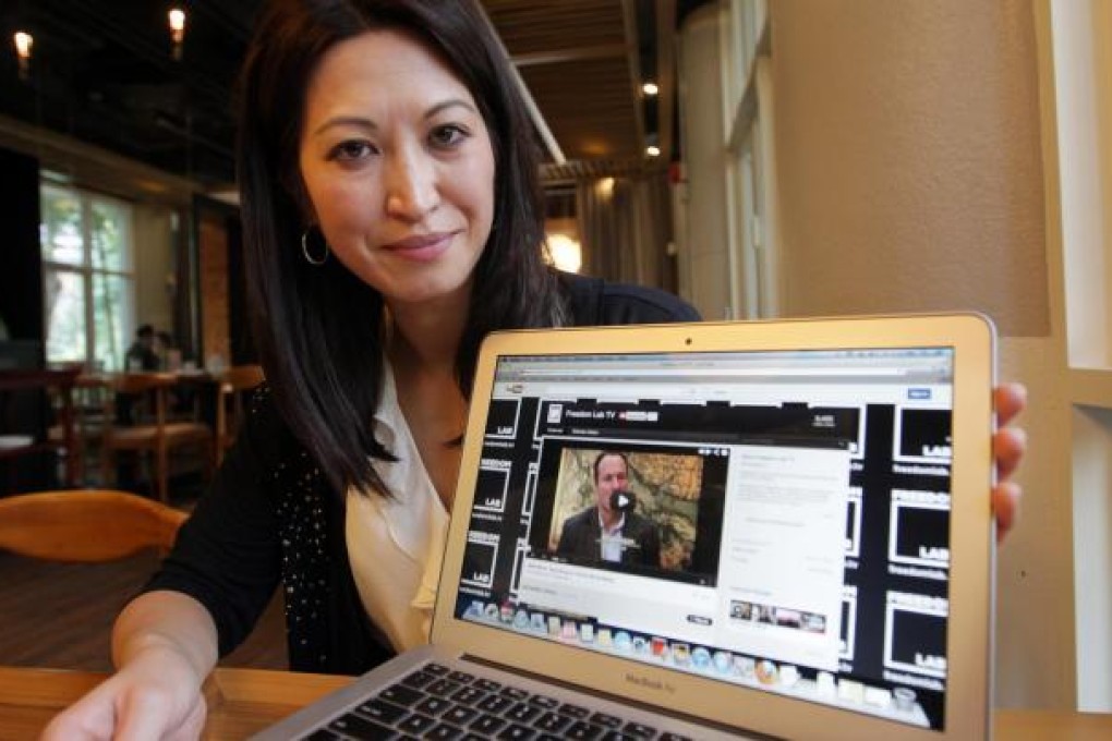 Lorea Solabarrieta, her YouTube page showing on the laptop, hopes to end the legal wrangle over her tai-tai video. Photo: Jonathan Wong