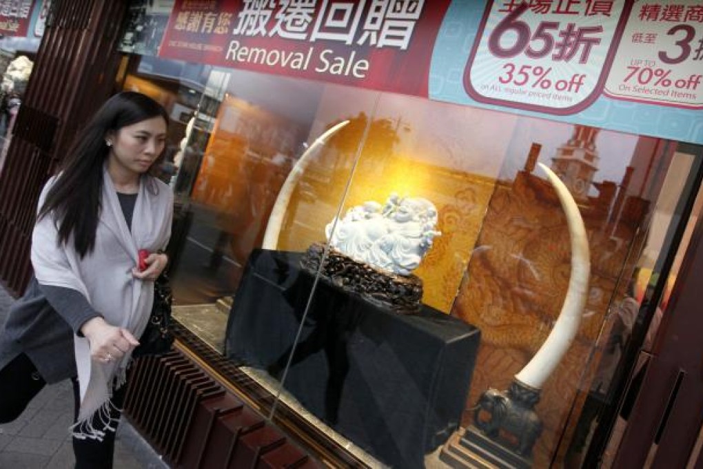 A shop displaying ivory in Tsim Sha Tsui. Photo: EPA