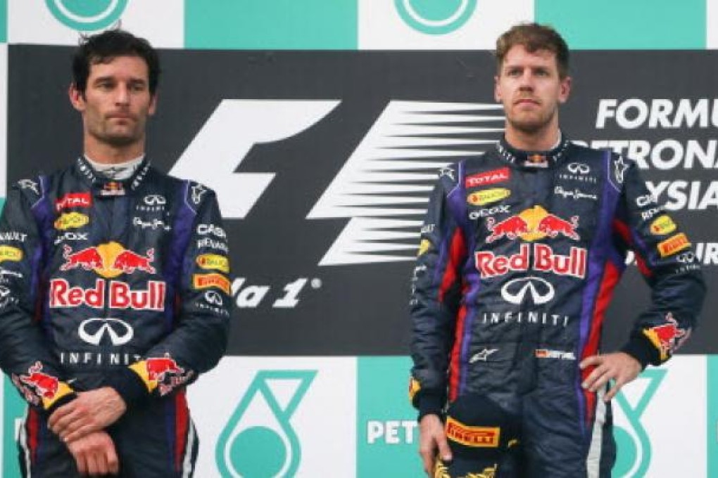 Australian Formula One driver Mark Webber (L) of Red Bull Racing and German teammate Formula One driver Sebastian Vettel. Photo: EPA