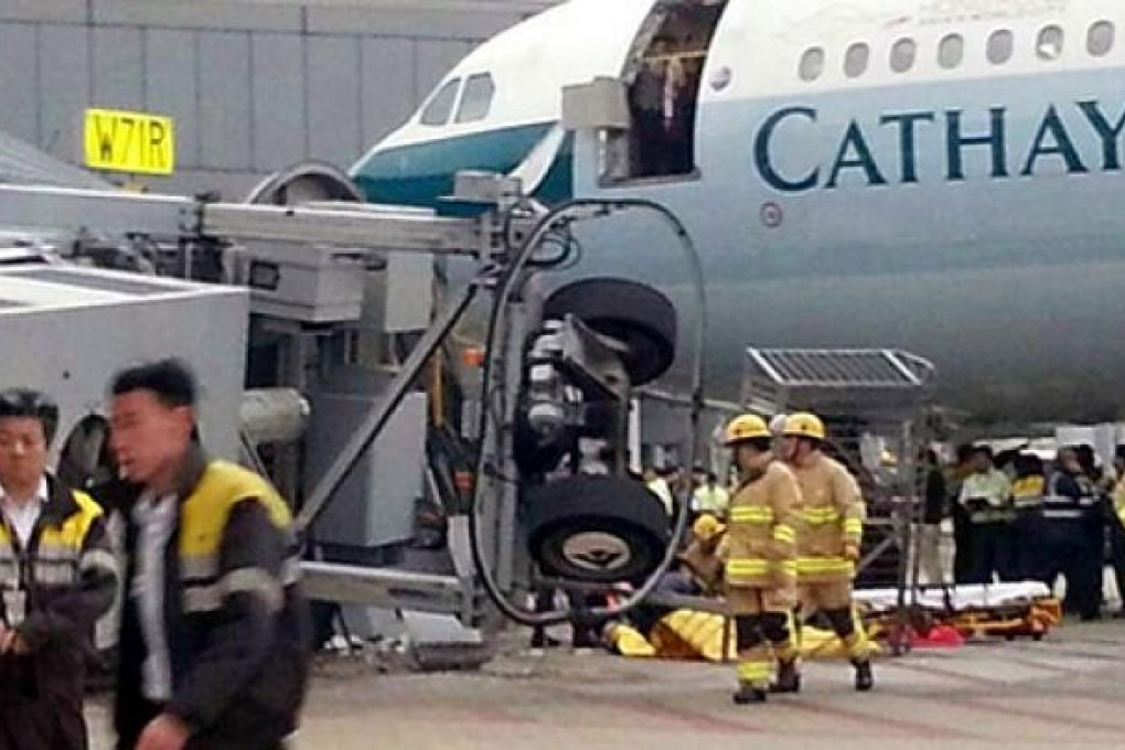 A technician was injured when an airbridge collapsed on Sunday.