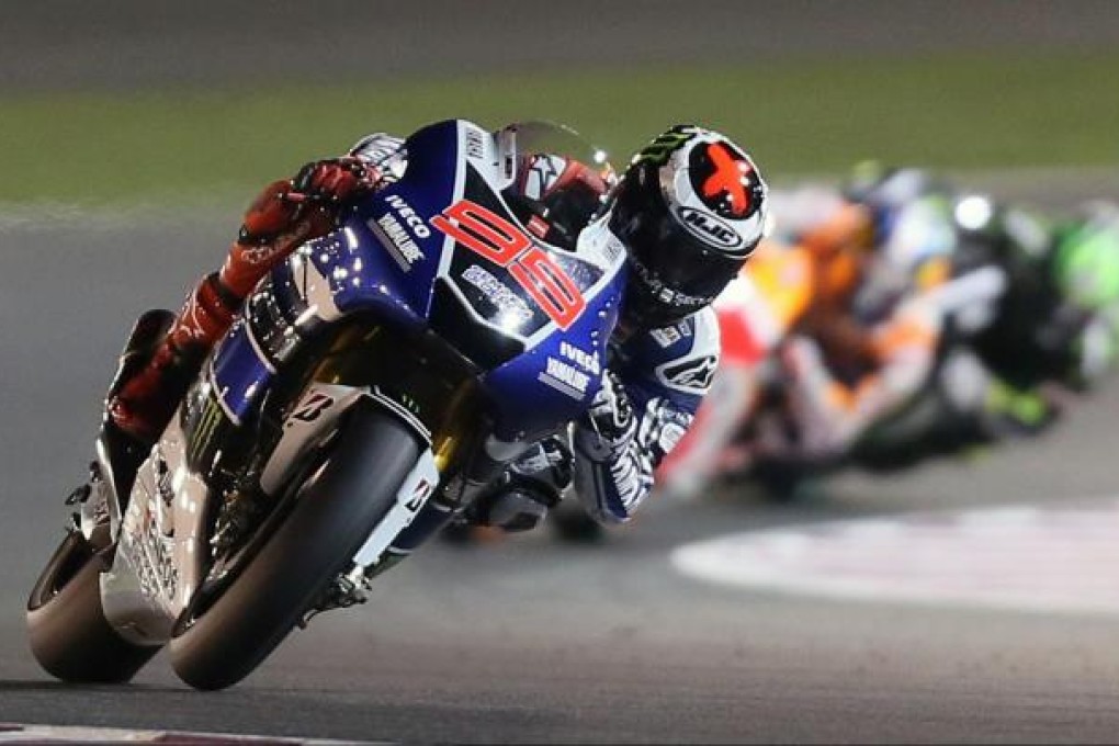 Yamaha rider Jorge Lorenzo, of Spain, leads the way during the MotoGP Qatar Grand Prix race at the Losail circuit. Photo: AFP
