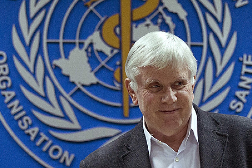 Michael O’Leary, the WHO’s representative in China, holds a news conference in Beijing on Monday. Photo: AP
