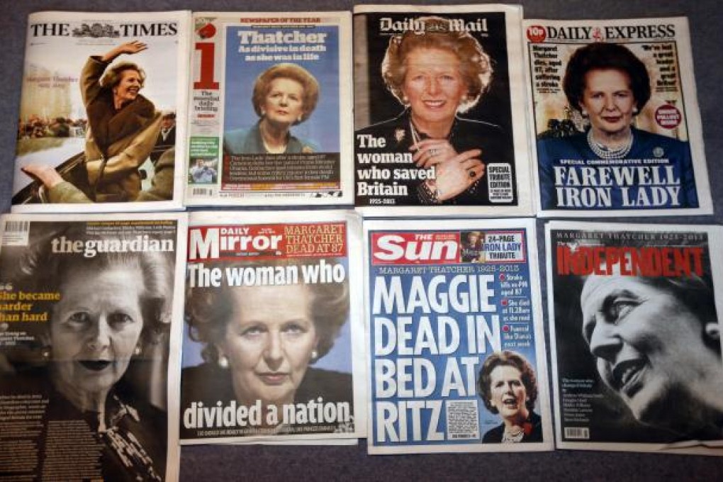 The division that epitomises Margaret Thatcher's legacy was on show on British newsstands. Photo: AP