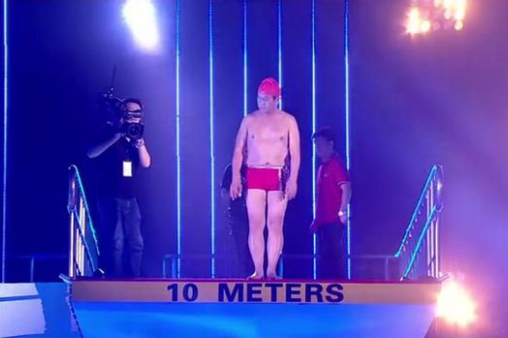 Mainland actor Niu Qun, 64, prepares for a 10-metre dive. Photo: SCMP Pictures